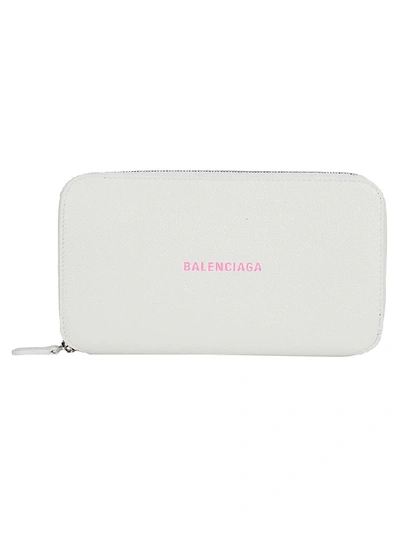 Shop Balenciaga Logo Zip Around Wallet In White