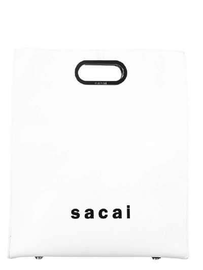 Shop Sacai Logo Print Medium Shopper Tote Bag In White