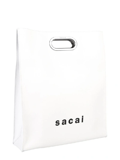 Shop Sacai Logo Print Medium Shopper Tote Bag In White