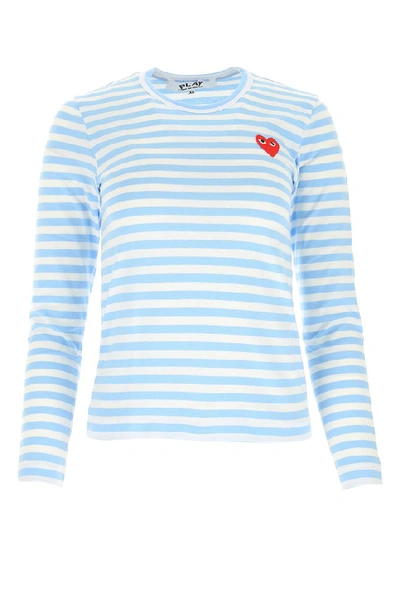 Shop Comme Des Garçons Play Striped Long Sleeve T In Blue