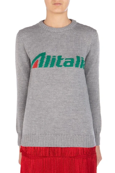 Shop Alberta Ferretti Alitalia Intarsia Knit Sweater In Grey