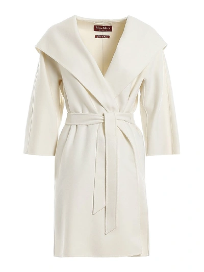 Shop Max Mara Studio Belted Hooded Coat In White