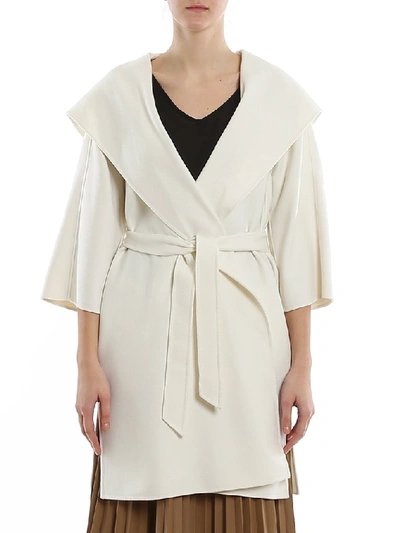 Shop Max Mara Studio Belted Hooded Coat In White