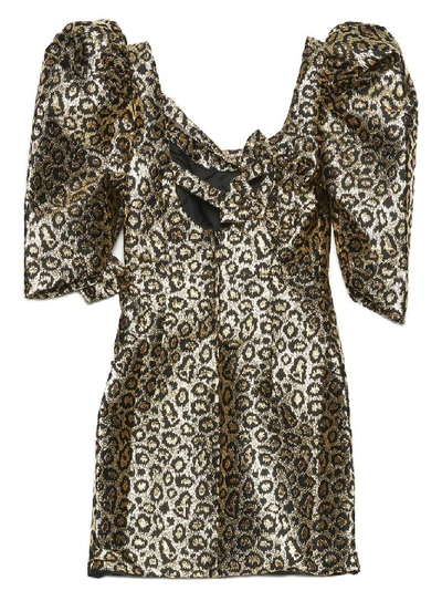 Shop Alessandra Rich Puff Sleeve Leopard Print Dress In Gold