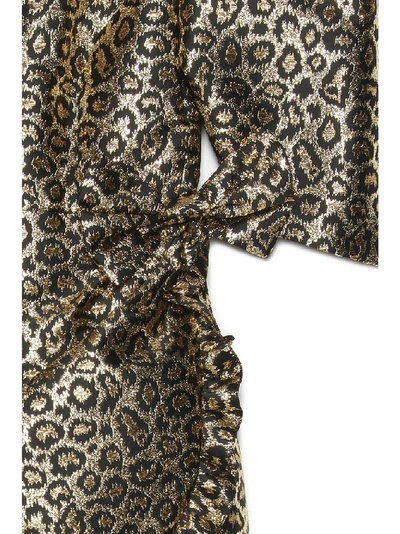 Shop Alessandra Rich Puff Sleeve Leopard Print Dress In Gold