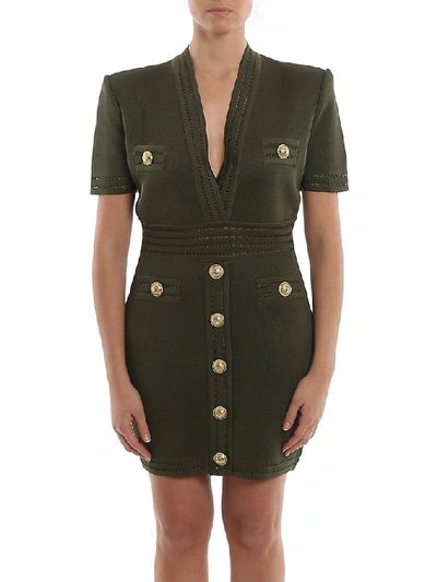 Shop Balmain Structured Fitted Dress In Green