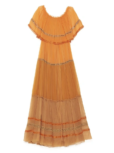 Shop Alberta Ferretti Off Shoulder Embroidery Dress In Orange