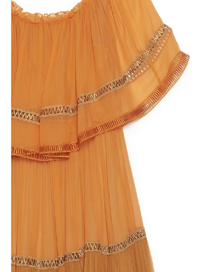 Shop Alberta Ferretti Off Shoulder Embroidery Dress In Orange