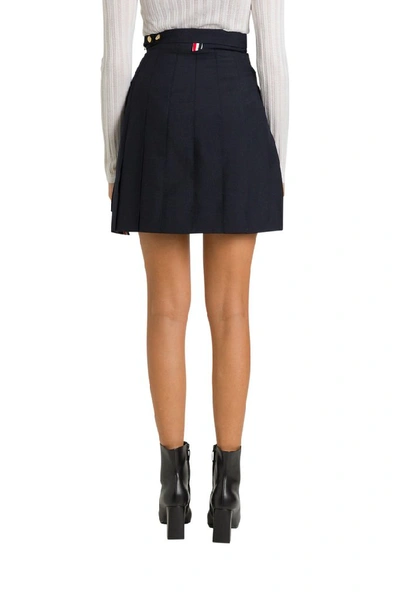 Shop Thom Browne Pleated High Waist Mini Skirt In Blue