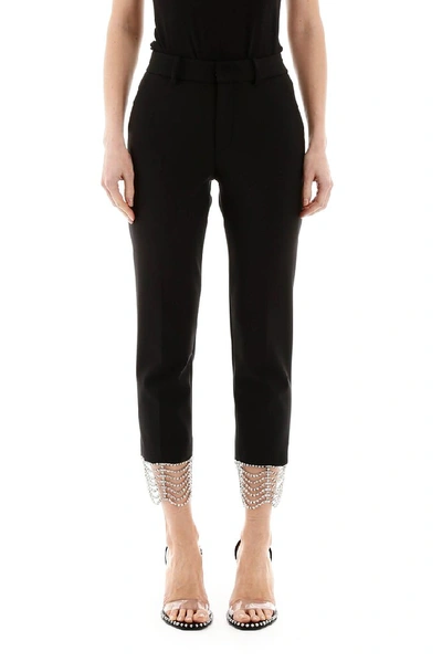 Shop Area Crystal Hem Cropped Pants In Black