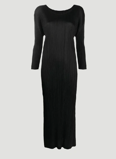 Shop Issey Miyake Pleats Please By  Long Sleeve Pleated Dress In Black