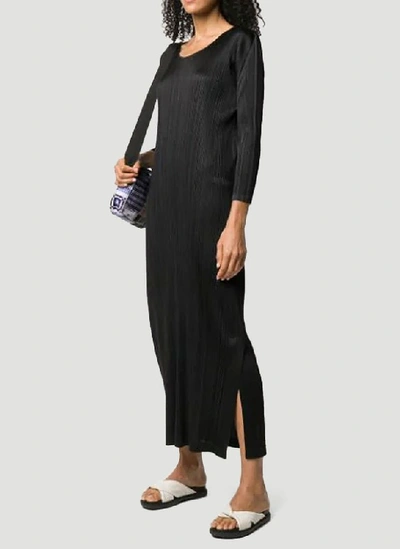 Shop Issey Miyake Pleats Please By  Long Sleeve Pleated Dress In Black