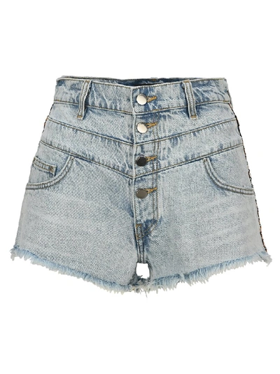 Shop Amiri Floral Trimmed High Waist Shorts In Blue