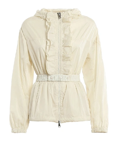 Shop Moncler Cinabre Ruffled Detail Jacket In White