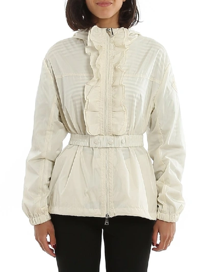 Shop Moncler Cinabre Ruffled Detail Jacket In White