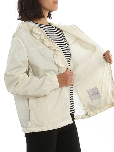 Shop Moncler Cinabre Ruffled Detail Jacket In White