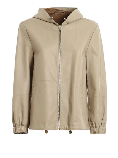Shop Weekend Max Mara Zip Up Leather Jacket In Beige
