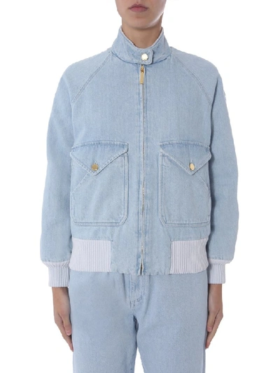 Shop Alberta Ferretti Zip Up Denim Jacket In Blue