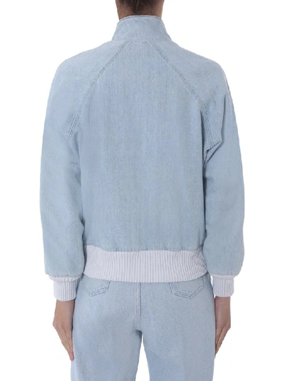 Shop Alberta Ferretti Zip Up Denim Jacket In Blue