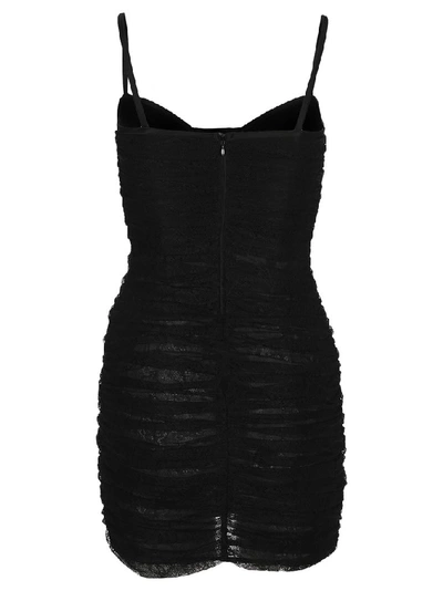 Shop Alessandra Rich Lace Ruched Mini Dress In Black