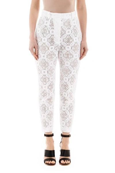 Shop Alexander Mcqueen Lace Sheer Trousers In White