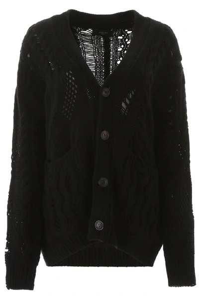 Shop Amiri Oversized Knitted Cardigan In Black