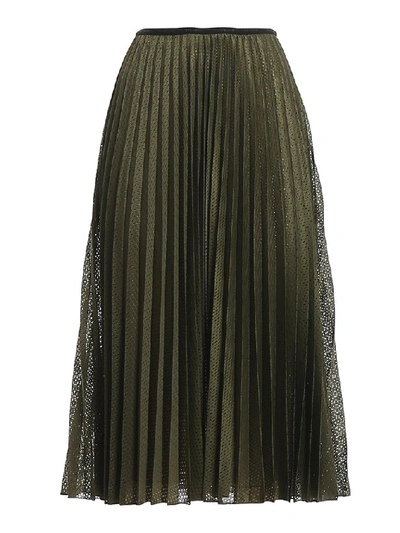 Shop Moncler Pleated Mesh Midi Skirt In Green