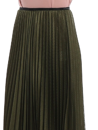 Shop Moncler Pleated Mesh Midi Skirt In Green