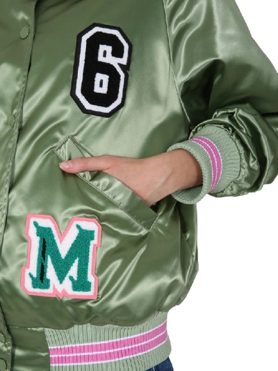 Shop Mm6 Maison Margiela Logo Patch Bomber Jacket In Green
