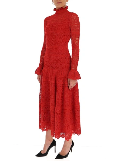 Shop Alexander Mcqueen Lace Flared Dress In Red
