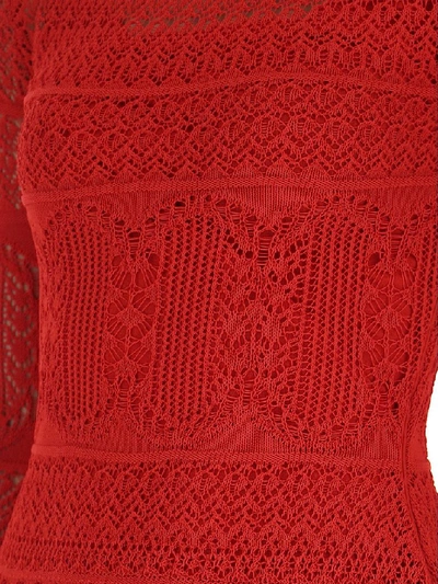 Shop Alexander Mcqueen Lace Flared Dress In Red