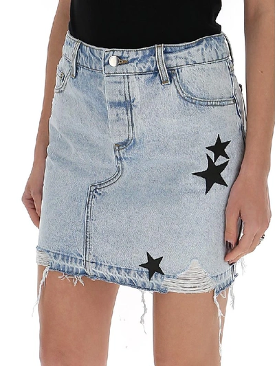 Shop Amiri Star Print Denim Skirt In Blue
