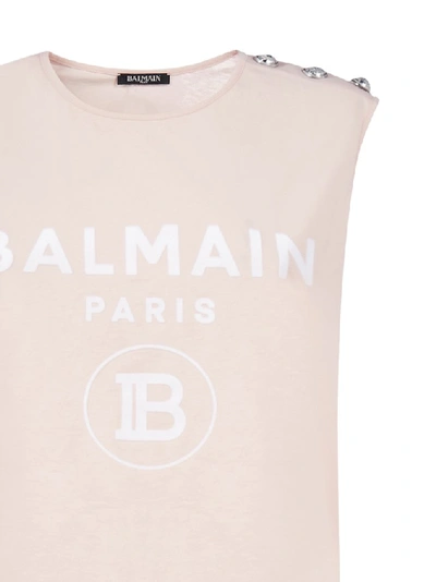 Shop Balmain Logo Print Sleeveless Top In Pink