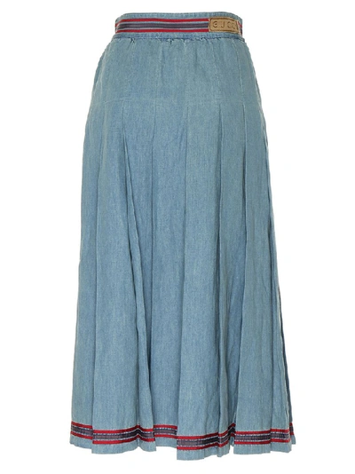 Shop Gucci Denim Midi Skirt In Blue
