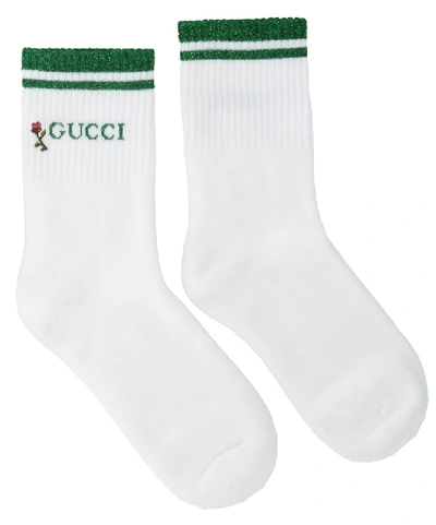 Shop Gucci Floral Logo Embroidered Socks In White