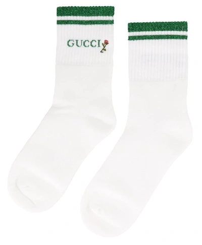 Shop Gucci Floral Logo Embroidered Socks In White