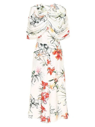 Shop Alexander Mcqueen Floral Cape Sleeve Dress In Multi