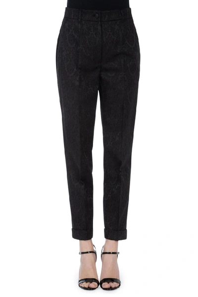 Shop Dolce & Gabbana Jacquard Cropped Trousers In Black