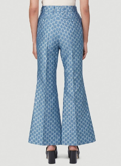 Shop Gucci Gg Lamé Flare Pants In Blue