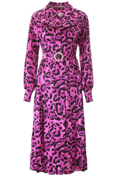 Shop Alessandra Rich Leopard Print Midi Dress In Purple