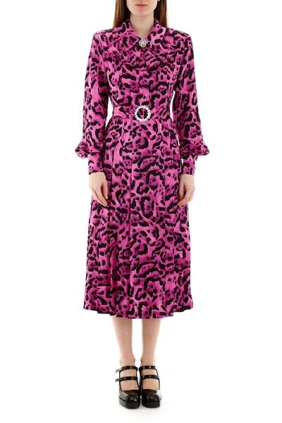 Shop Alessandra Rich Leopard Print Midi Dress In Purple