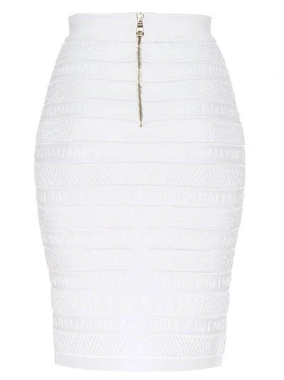 Shop Balmain Logo Tape Skirt In White