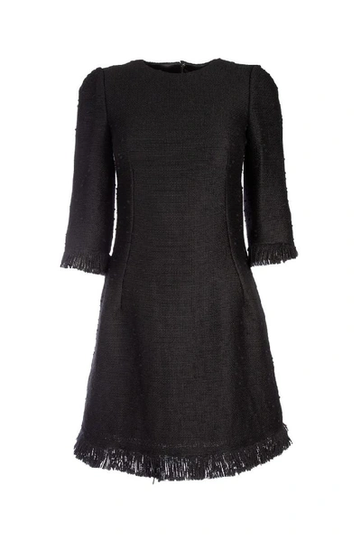 Shop Dolce & Gabbana Frayed Mini Dress In Black