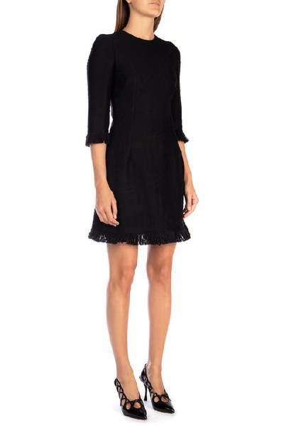 Shop Dolce & Gabbana Frayed Mini Dress In Black