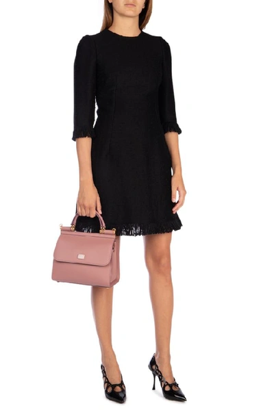 Shop Dolce & Gabbana Frayed Mini Dress In Black