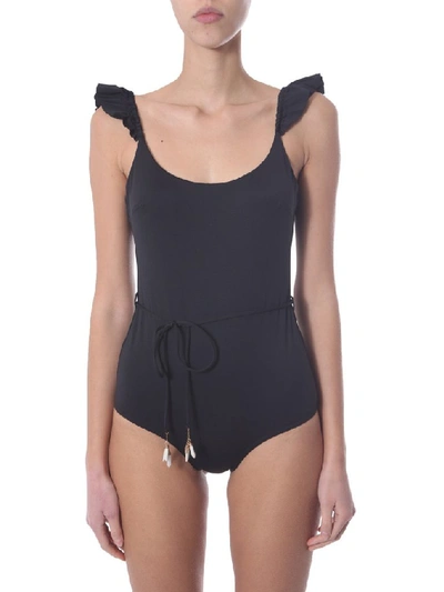 Shop Zimmermann Ruffled Strap Swimsuit In Black
