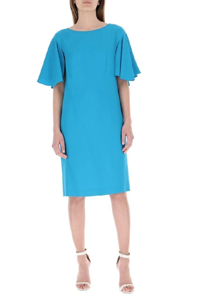 Shop Alberta Ferretti Ruffled Sleeve Dress In Blue