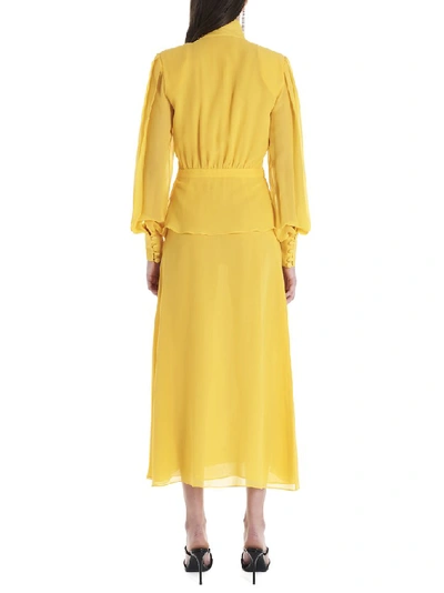 Shop Alessandra Rich Pleated Peplum Dress In Yellow