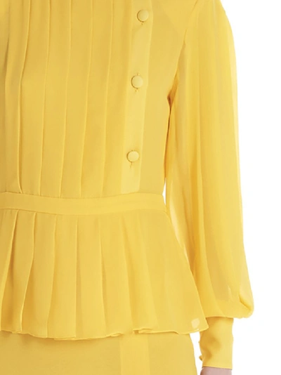 Shop Alessandra Rich Pleated Peplum Dress In Yellow