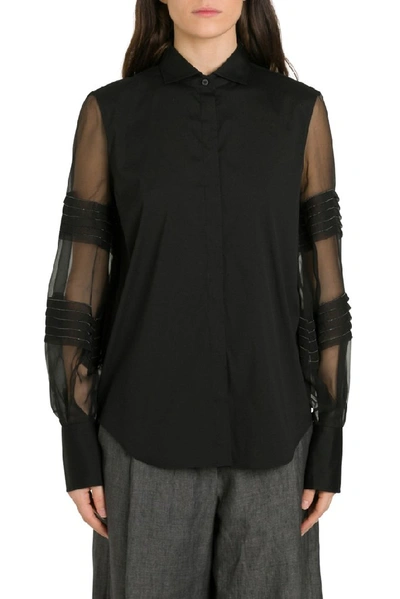 Shop Brunello Cucinelli Sheer Sleeve Shirt In Black